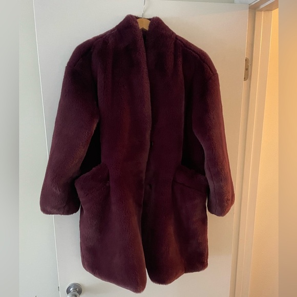 Abercrombie Fitch Purple Faux Fur Long Jacket Coat Size Small Old Money Mobwife - Picture 1 of 8